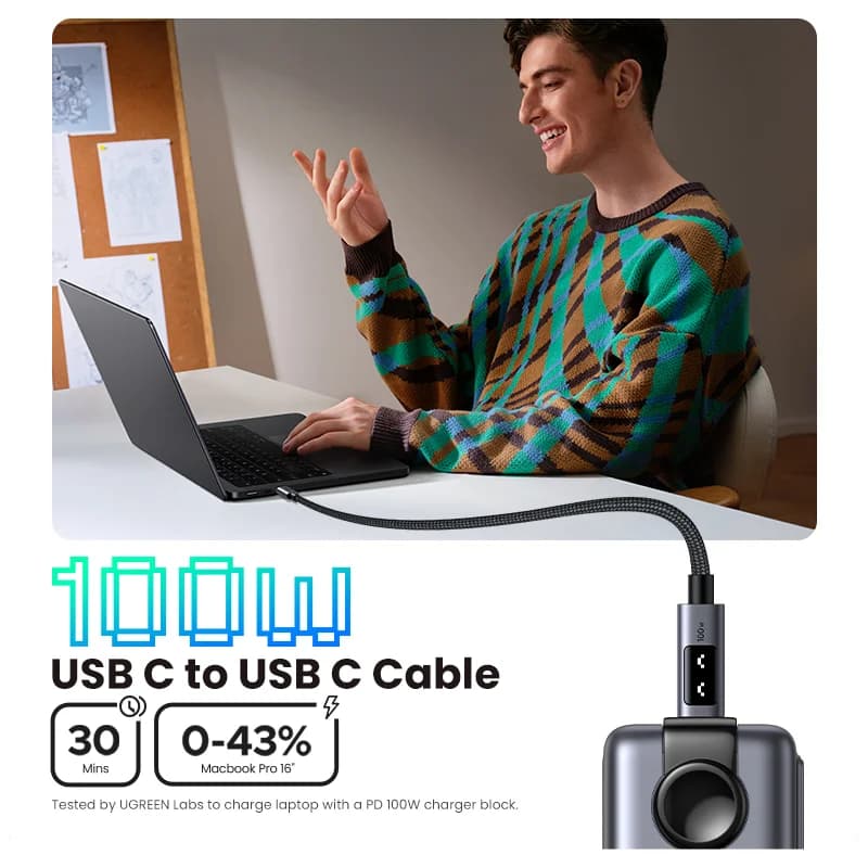 USB-C til USB-C-kabel, 100W PD, 0,5-3m