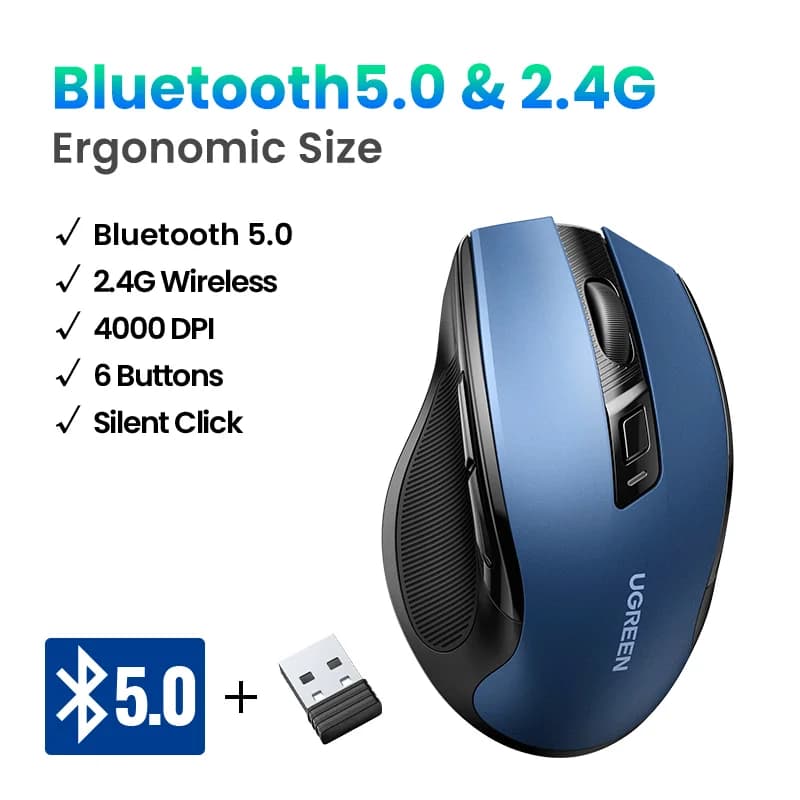 Ergonomisk trådløs mus, Bluetooth, 4000 DPI
