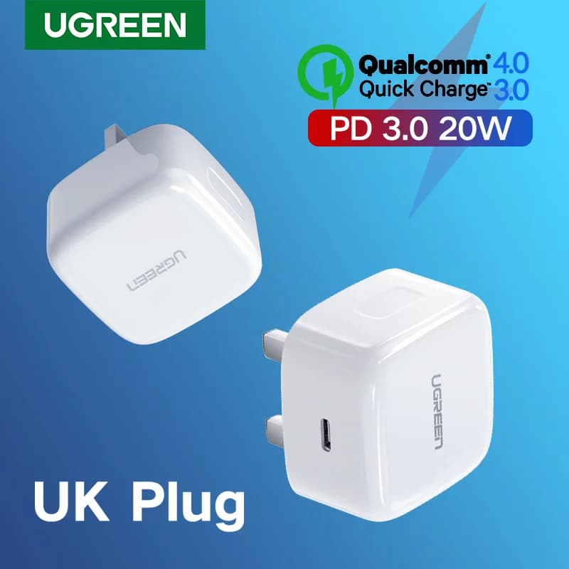 20W USB-C Hurtiglader med UK-plugg