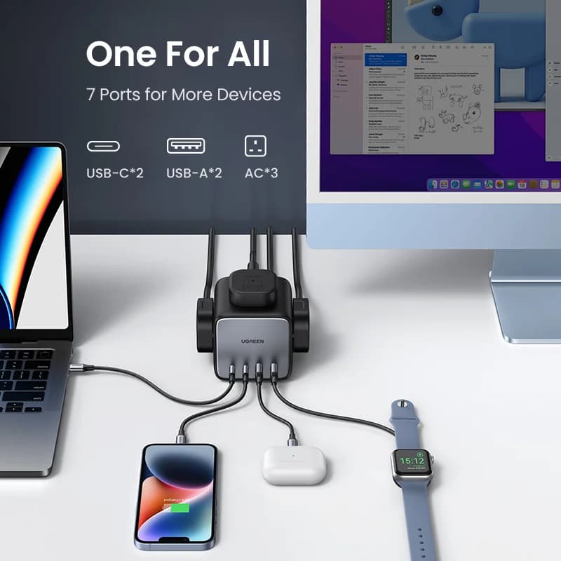 65W GaN skrivebordsladestasjon med USB-C