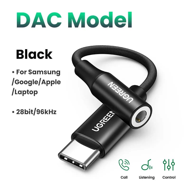 USB-C til 3,5 mm DAC hodetelefonadapter