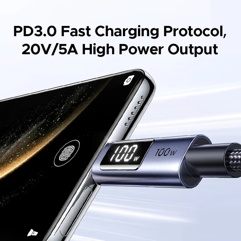 USB-C til USB-C kabel, 100W PD med digital display