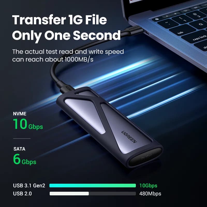 Kabinett for M.2 NVMe/SATA SSD med dual protokoll