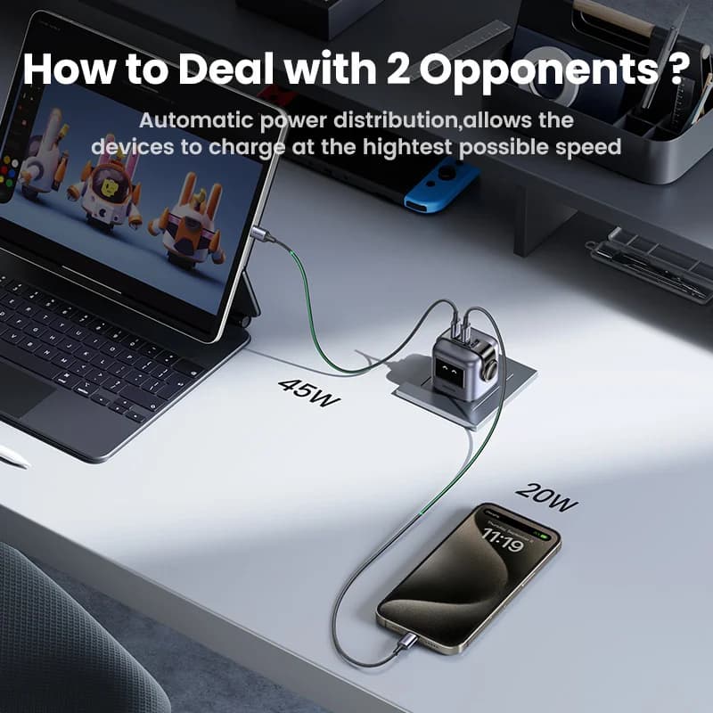 65W GaN USB-C hurtiglader med UK-plugg