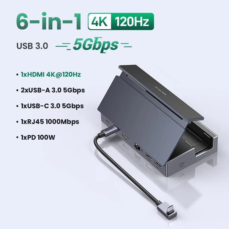 6-i-1 USB-C dokkingstasjon, 4K HDMI, Ethernet