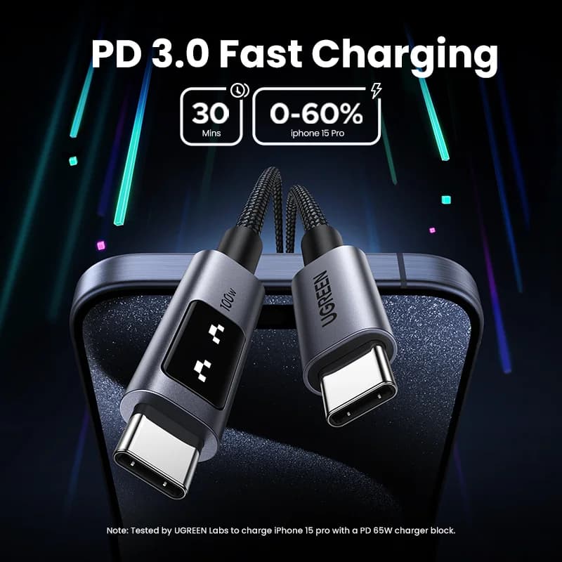 USB-C til USB-C-kabel, 100W PD, 0,5-3m