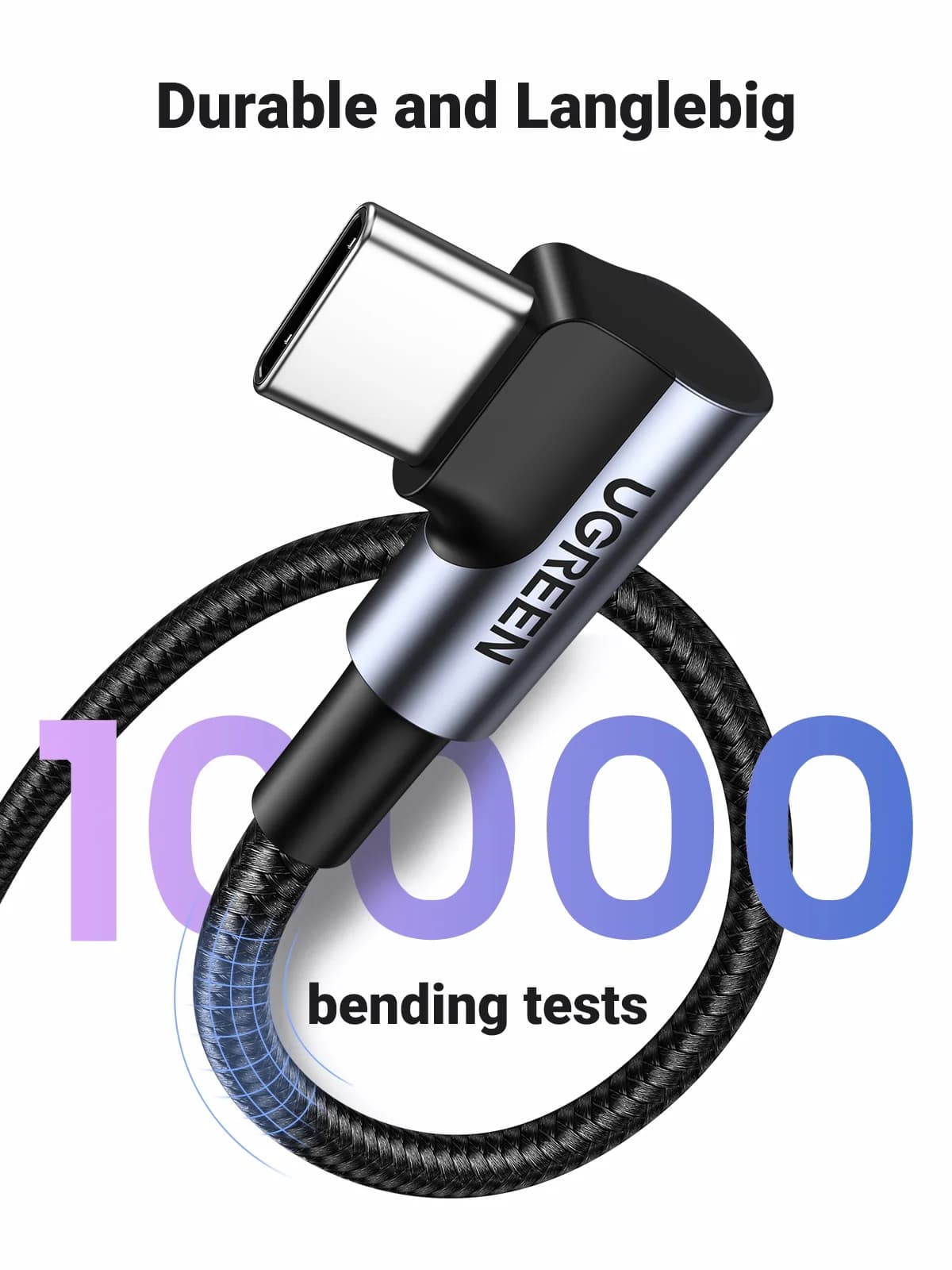 Nylon USB-C til USB-C kabel med 90 graders vinkel