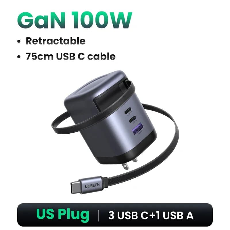 65W GaN-lader med inntrekkbar USB-C-kabel