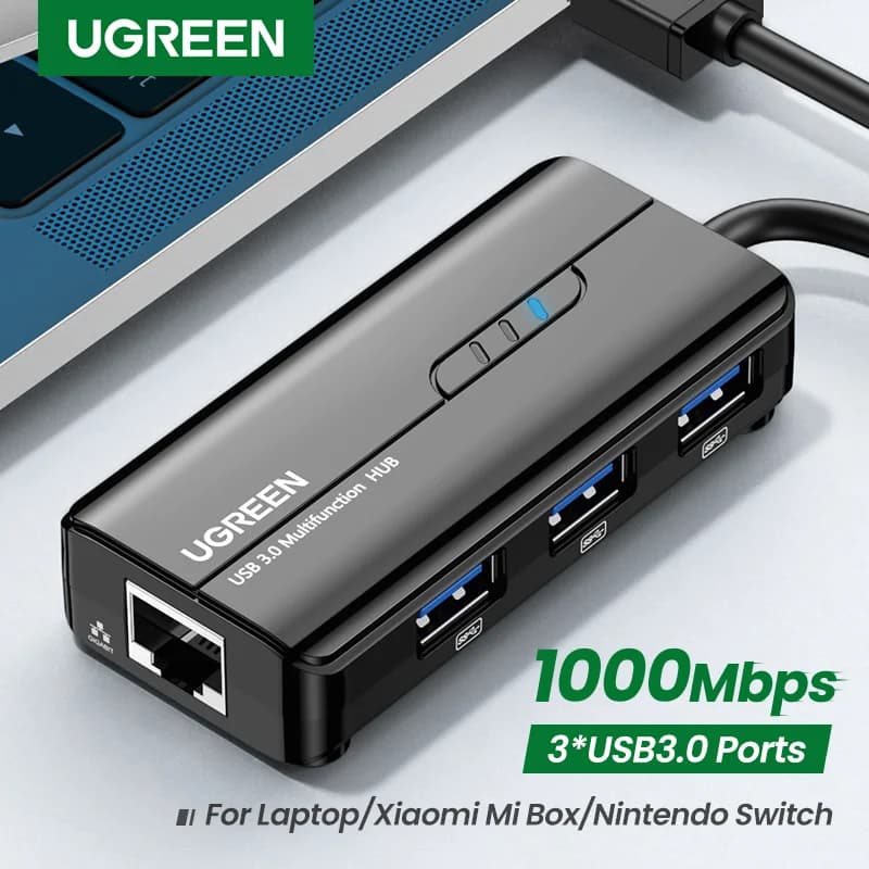 USB 3.0 til Gigabit Ethernet-adapter med hub