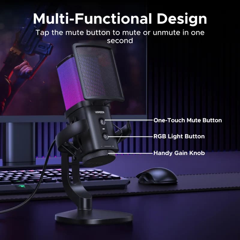 USB Microphone with Touch Mute and RGB Lighting