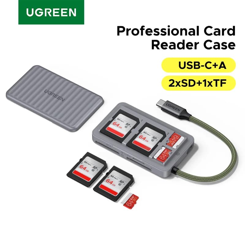 USB-C SD/TF-kortleser med oppbevaringsveske