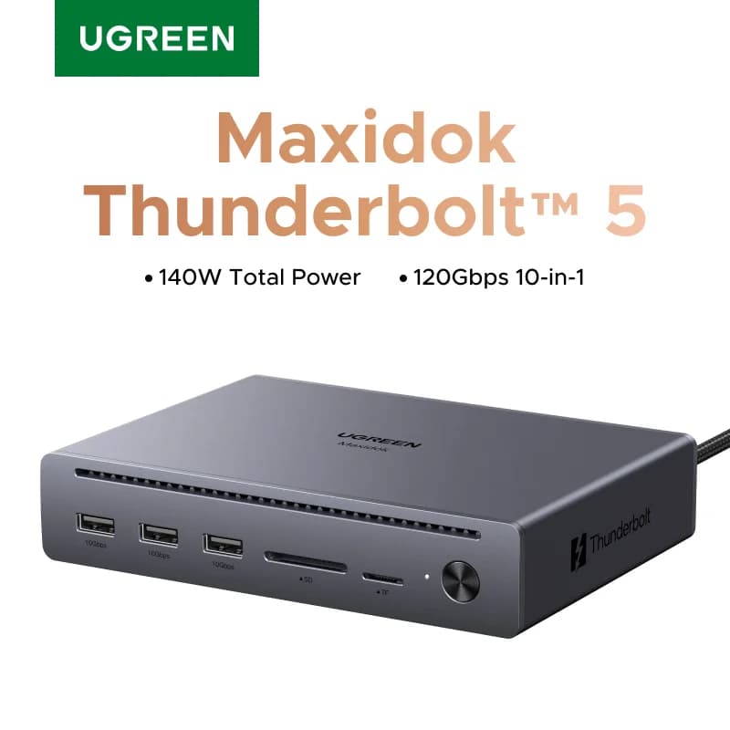 Thunderbolt 5 10-i-1 dokkingstasjon med 120Gbps