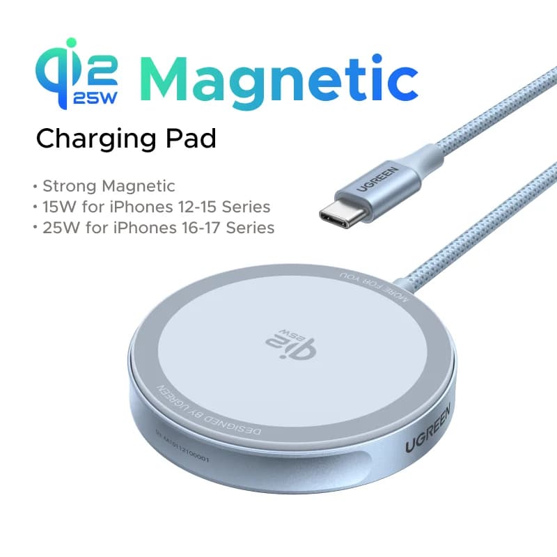 Qi2 magnetisk trådløs ladeplate med stativ, 25W