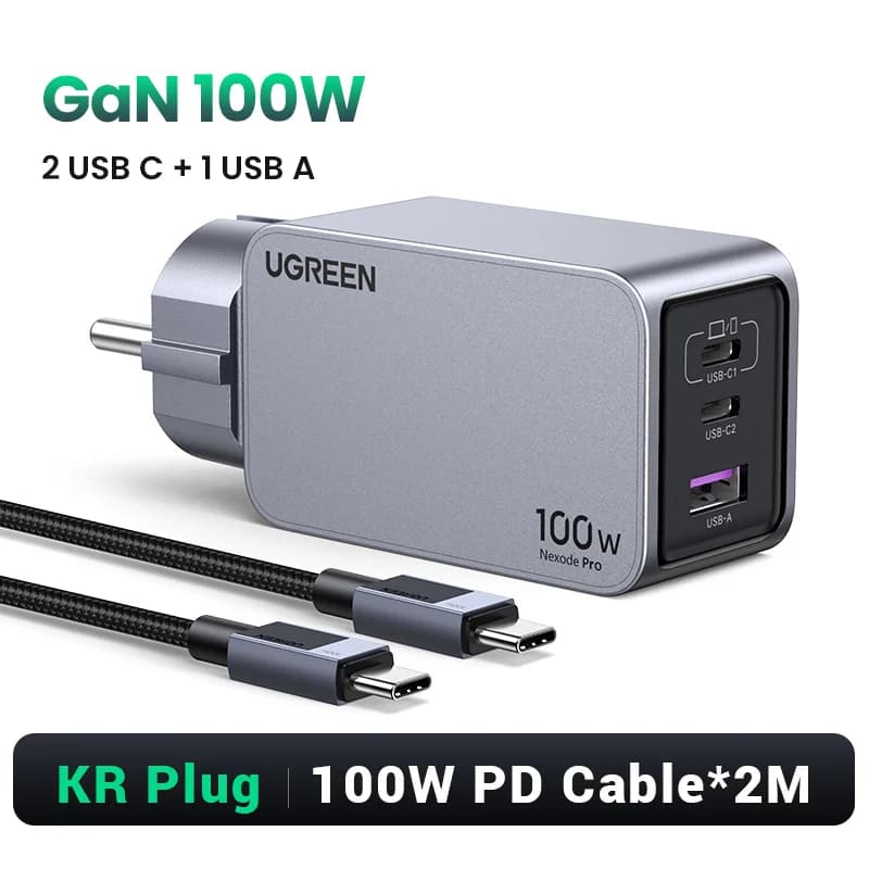100W GaN USB-C hurtiglader, koreansk plugg