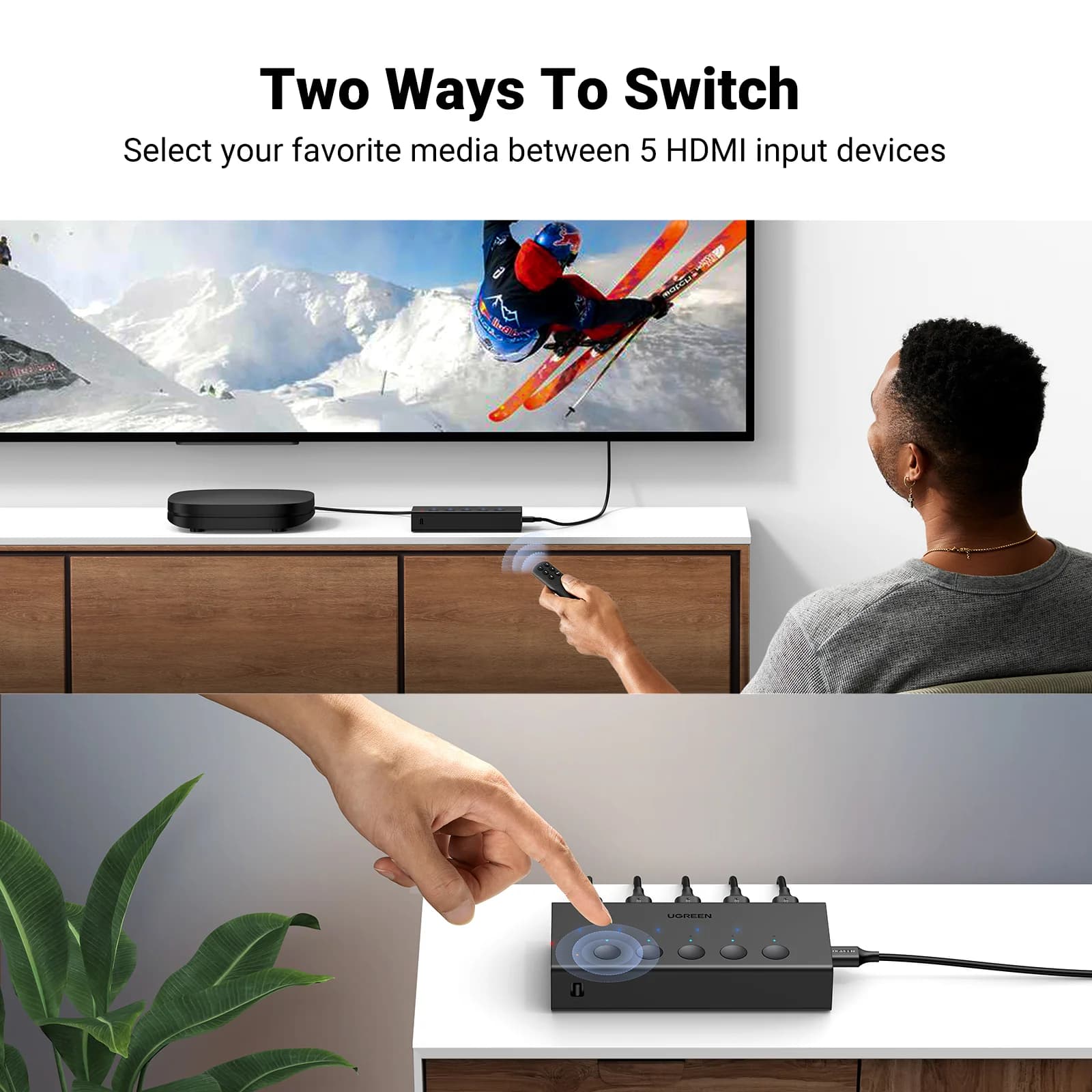 5-port 4K HDMI-bryter med fjernkontroll
