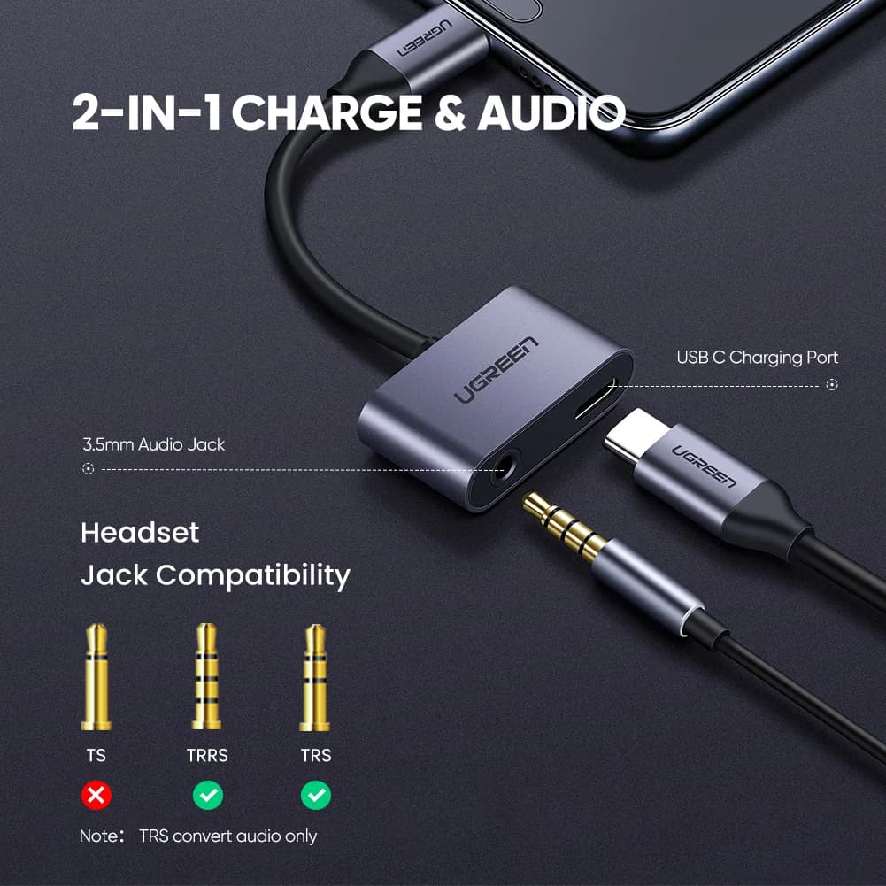 USB-C til 3,5 mm AUX lydkabeladapter