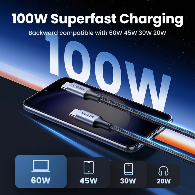 2-pakning 100W USB-C til USB-C PD-kabler