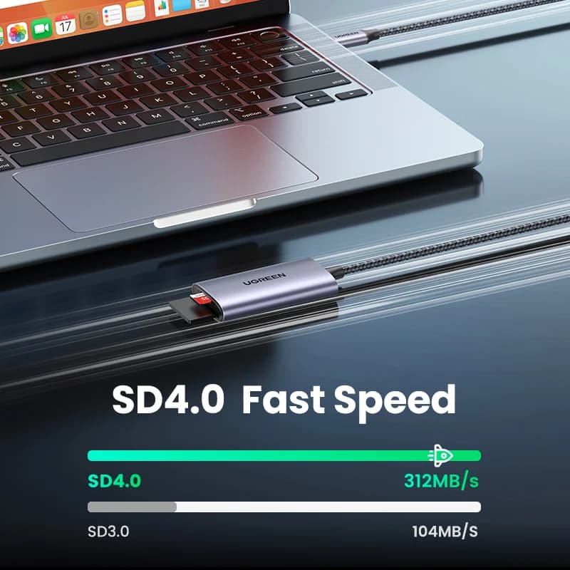 USB-C SD- og MicroSD-kortleser, 312MB/s hastighet