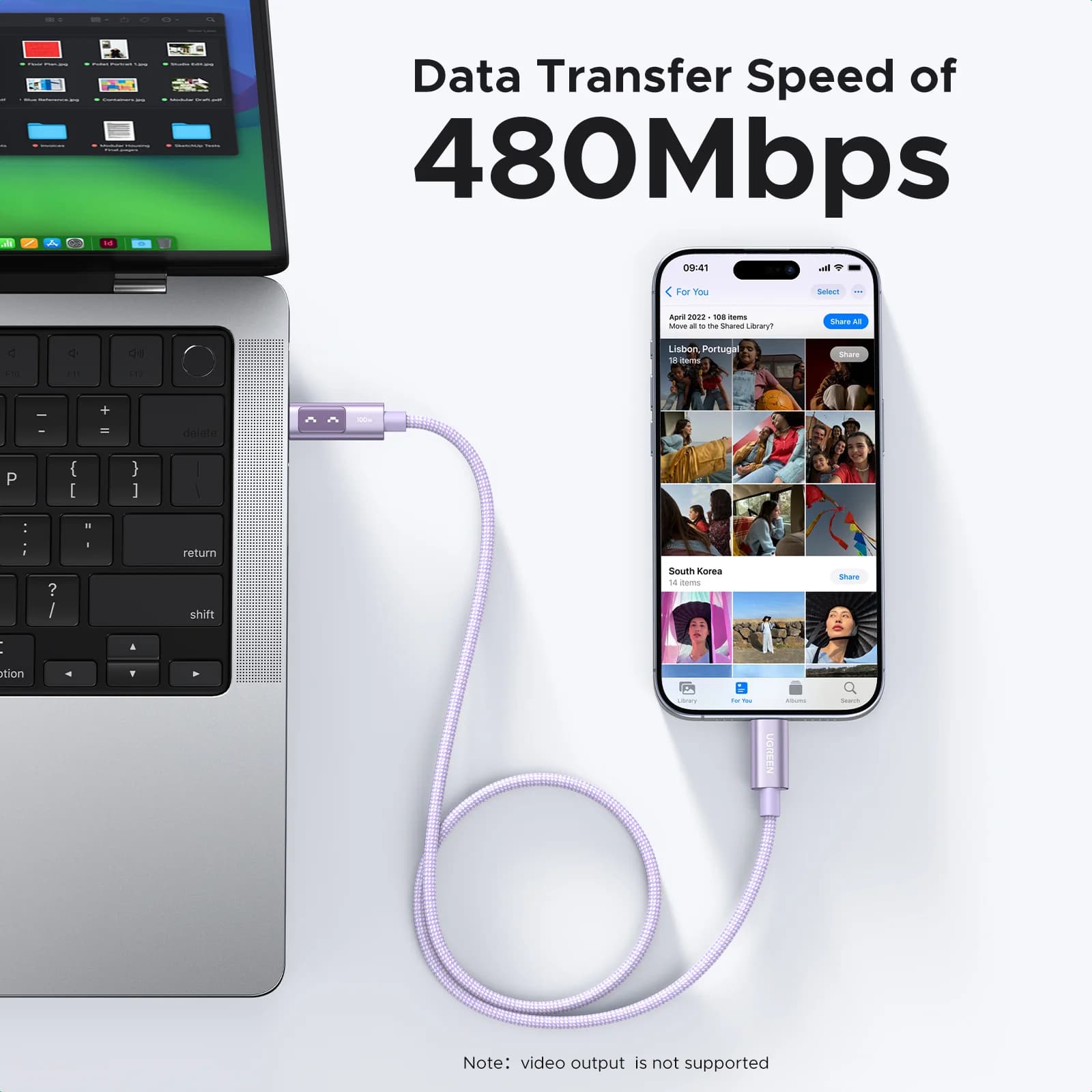 USB-C til USB-C-kabel, 100W PD, flerfarget