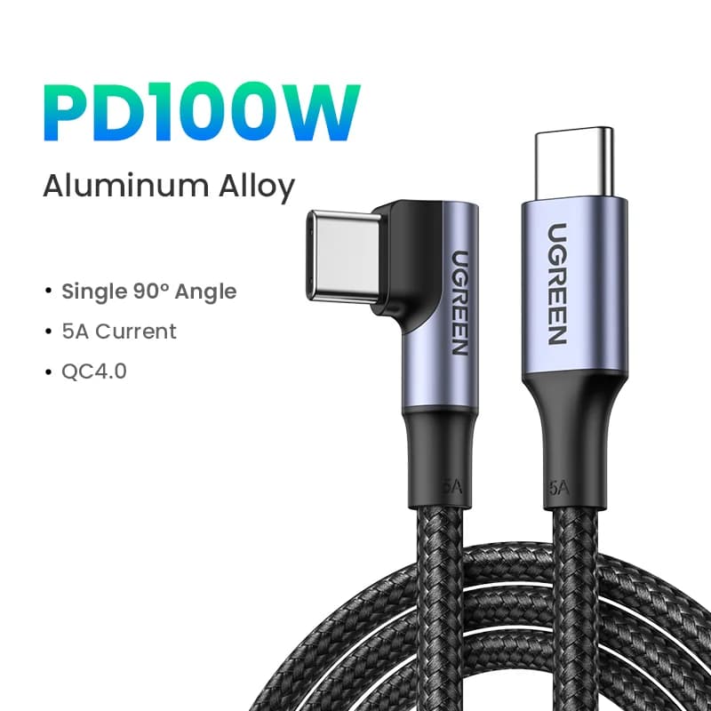 USB-C-kabel 90 grader, 100W PD, Gaming