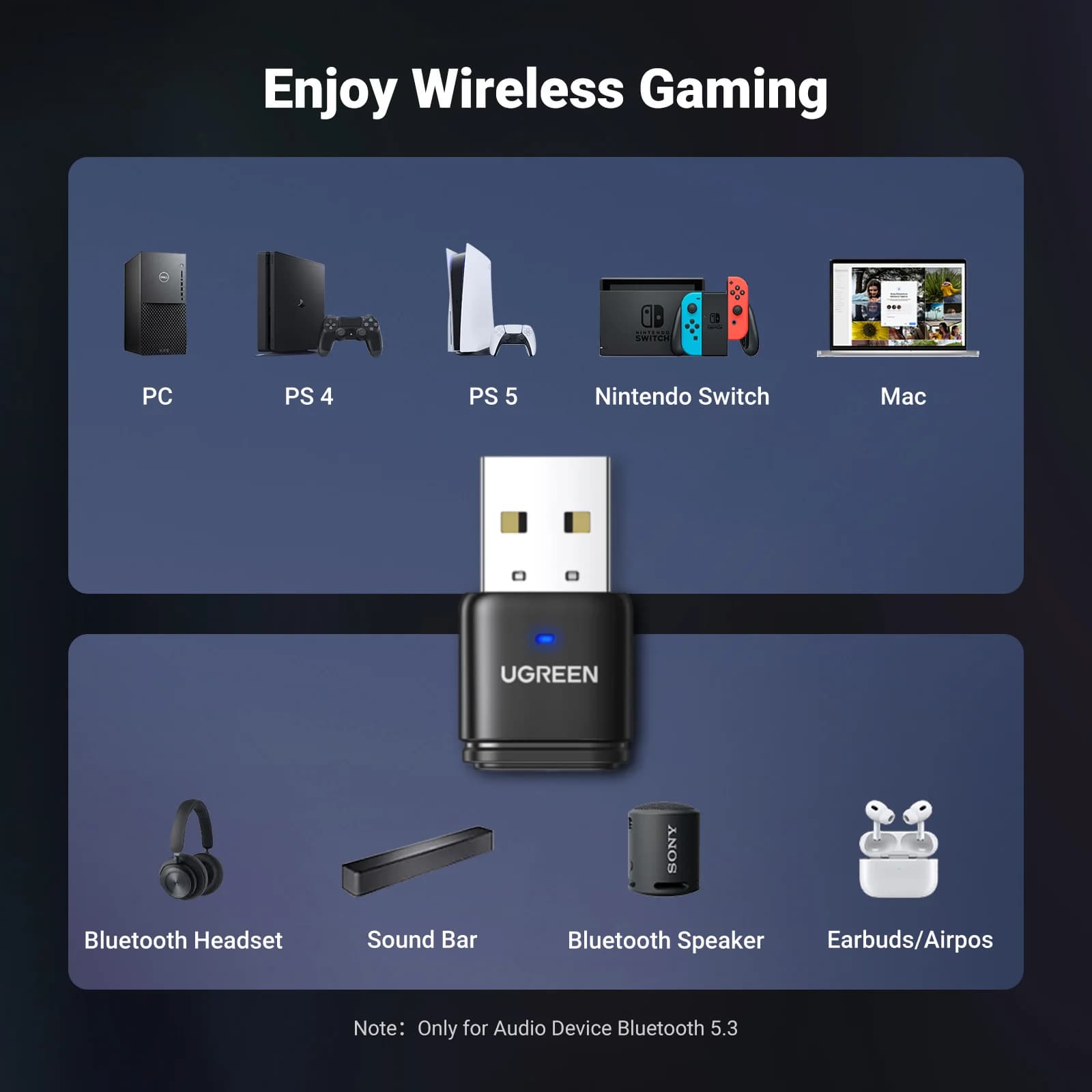 USB Bluetooth 5.3 lydsender og -mottaker
