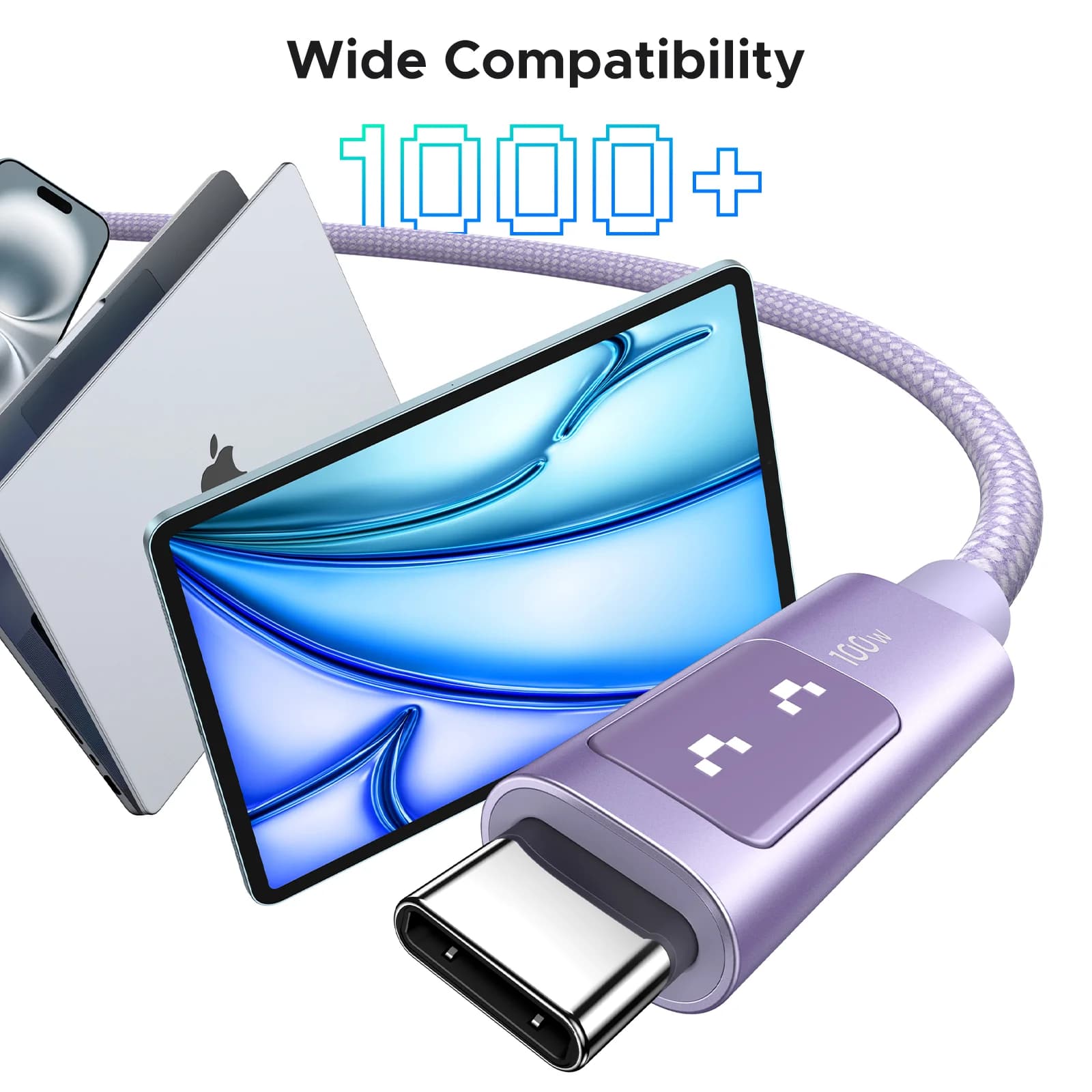 USB-C til USB-C-kabel, 100W PD, flerfarget