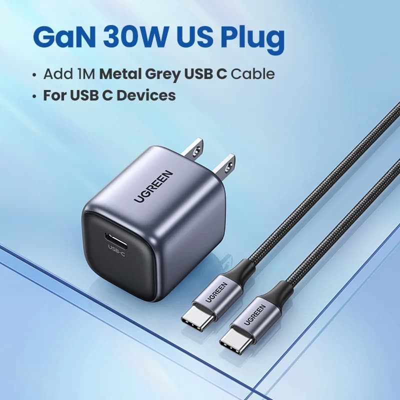 30W GaN hurtiglader-bundel med 1m USB-C-kabel