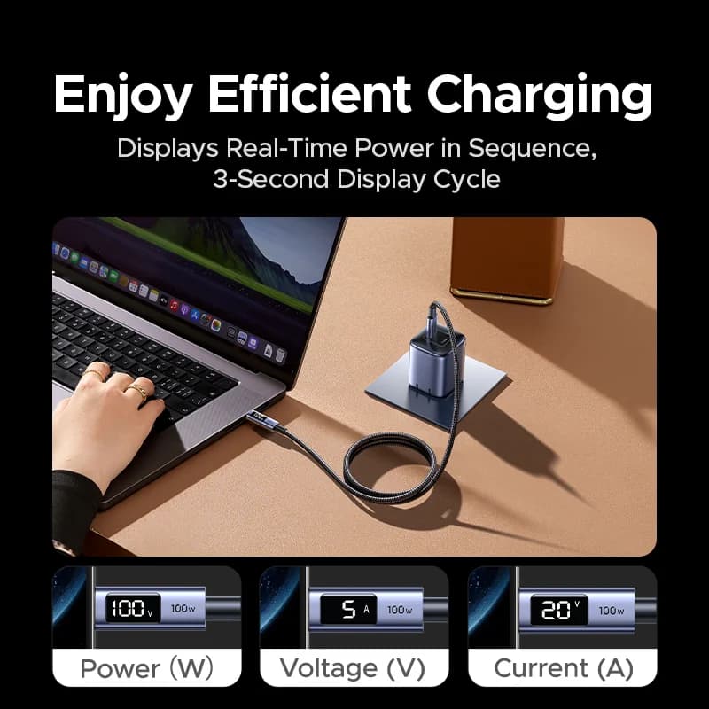 USB-C til USB-C kabel, 100W PD med digital display