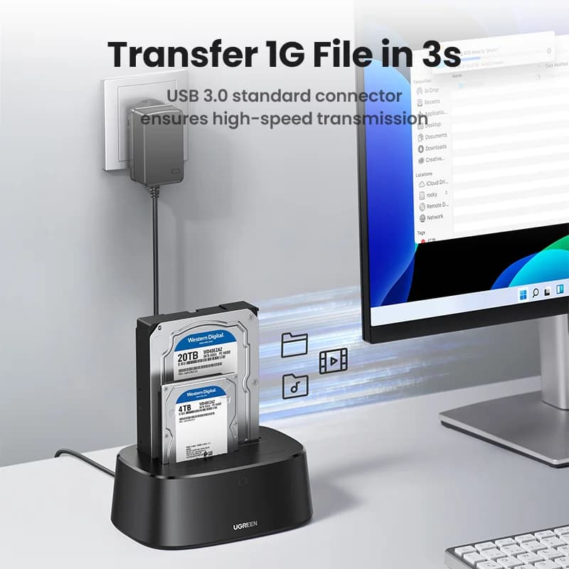 Dobbel SATA til USB 3.0 HDD-dokkingstasjon