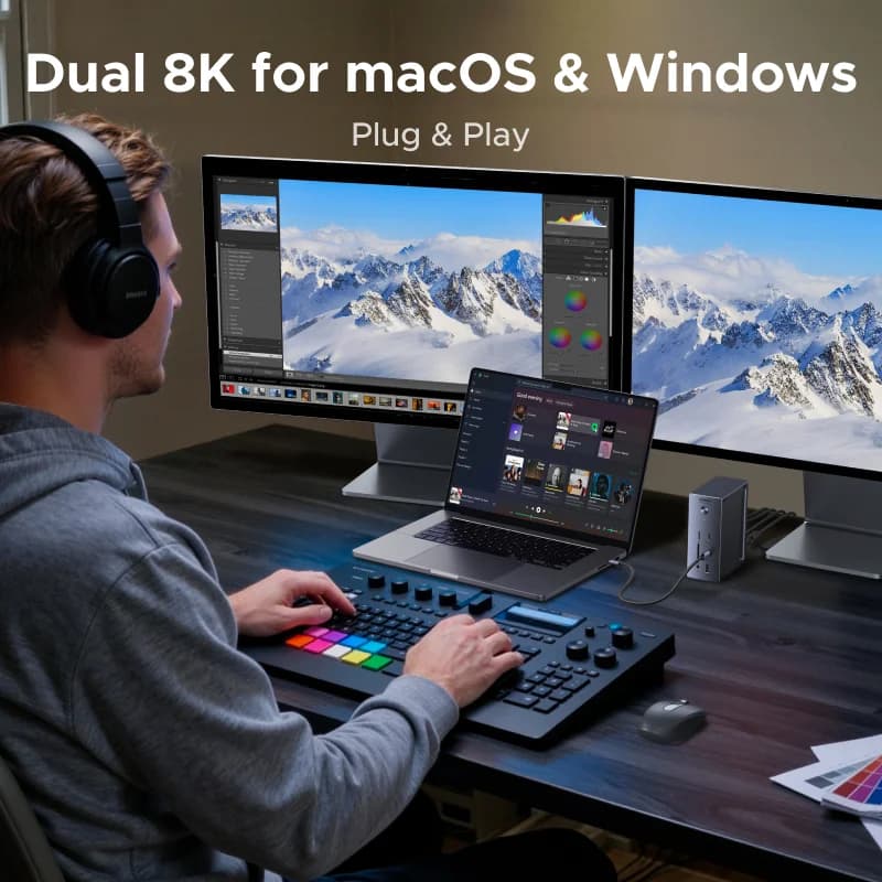 USB4 dokkingstasjon med 8K-skjerm og 40 Gbps