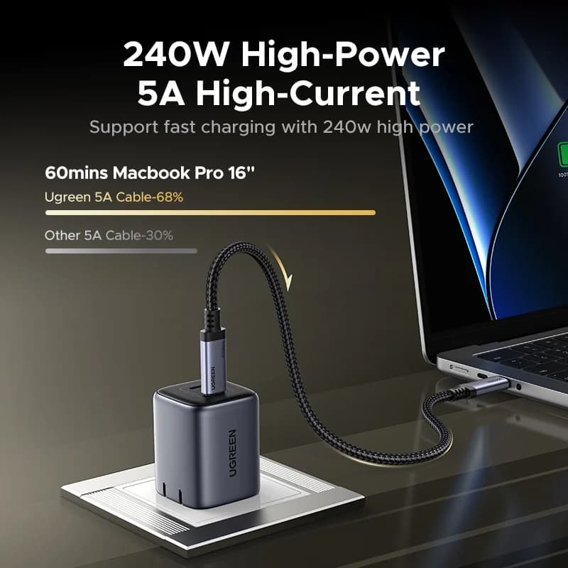 USB4 USB-C kabel, 240W PD, 80Gbps dataoverføring