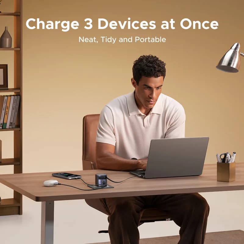 65W GaN-lader med inntrekkbar USB-C-kabel