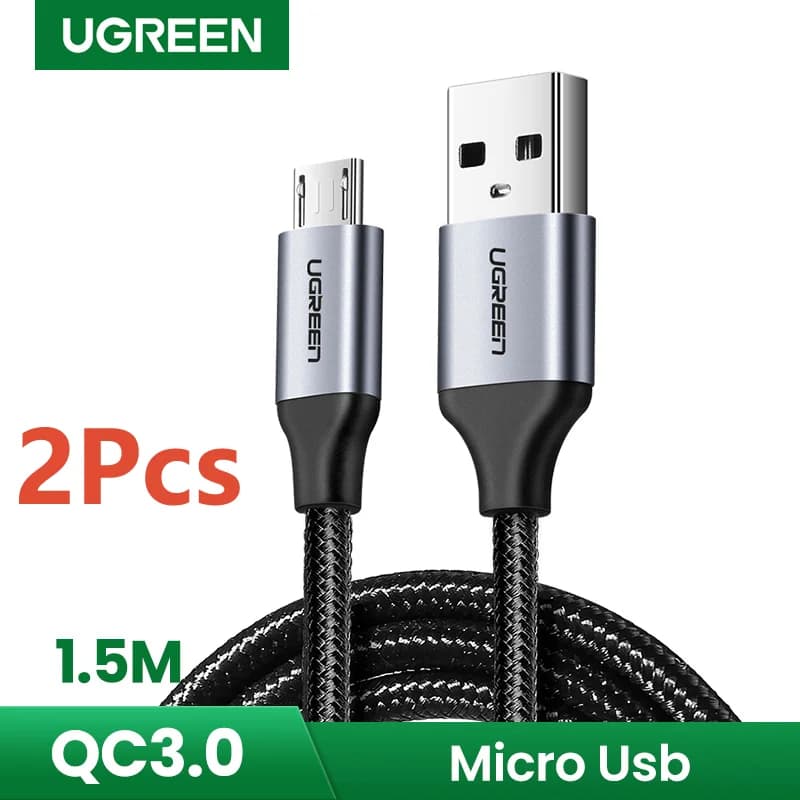 2-pakning Micro USB hurtigladekabel, 1,5m, 2A