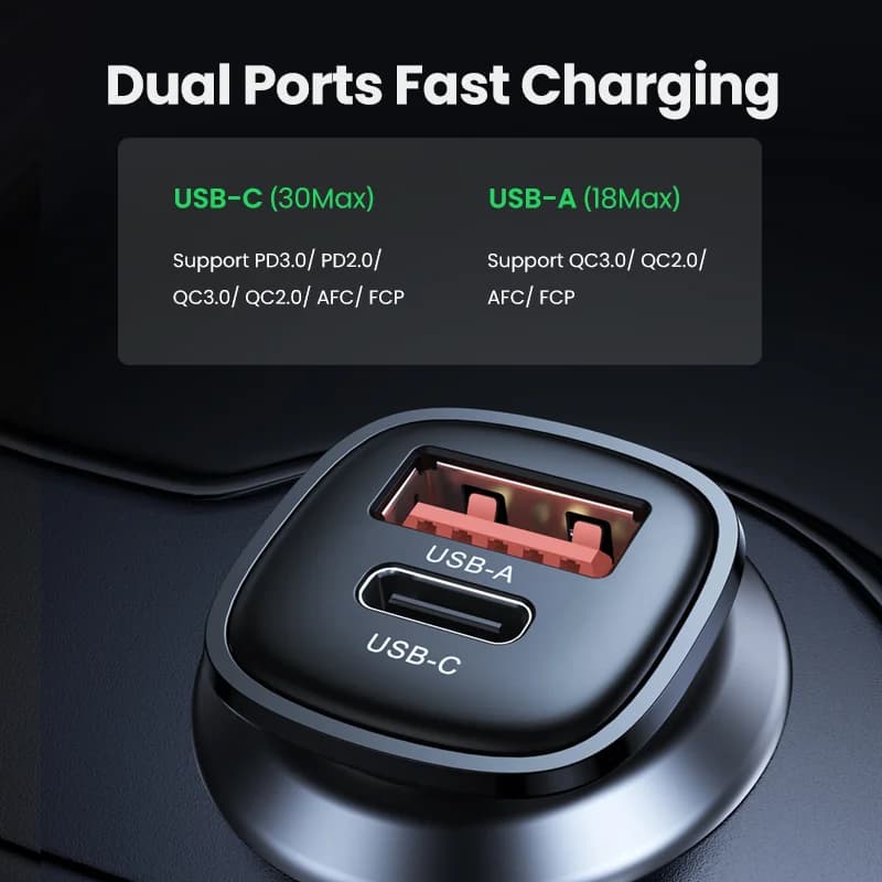 30 W hurtiglader USB-C biladapter (Quick Charge 4.0)