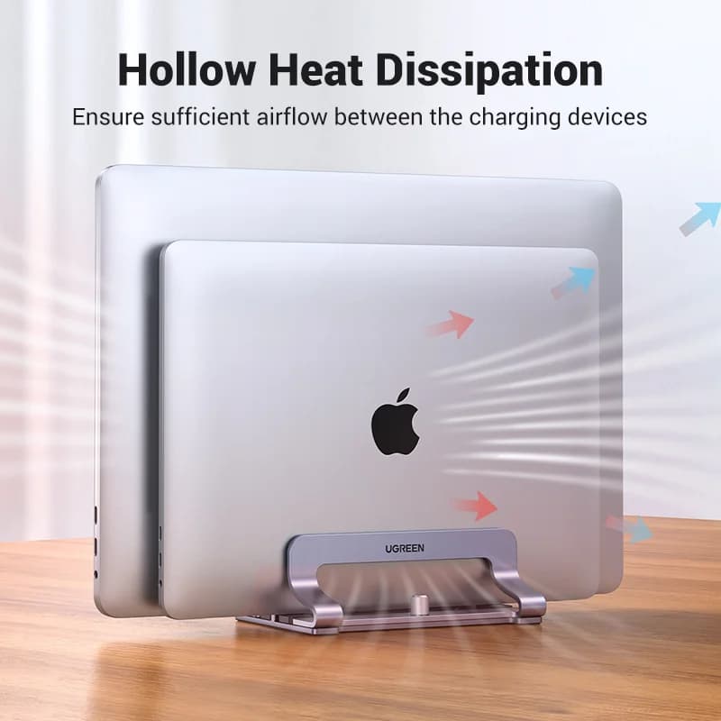 Loddrett laptopstativ i aluminium, foldbart design