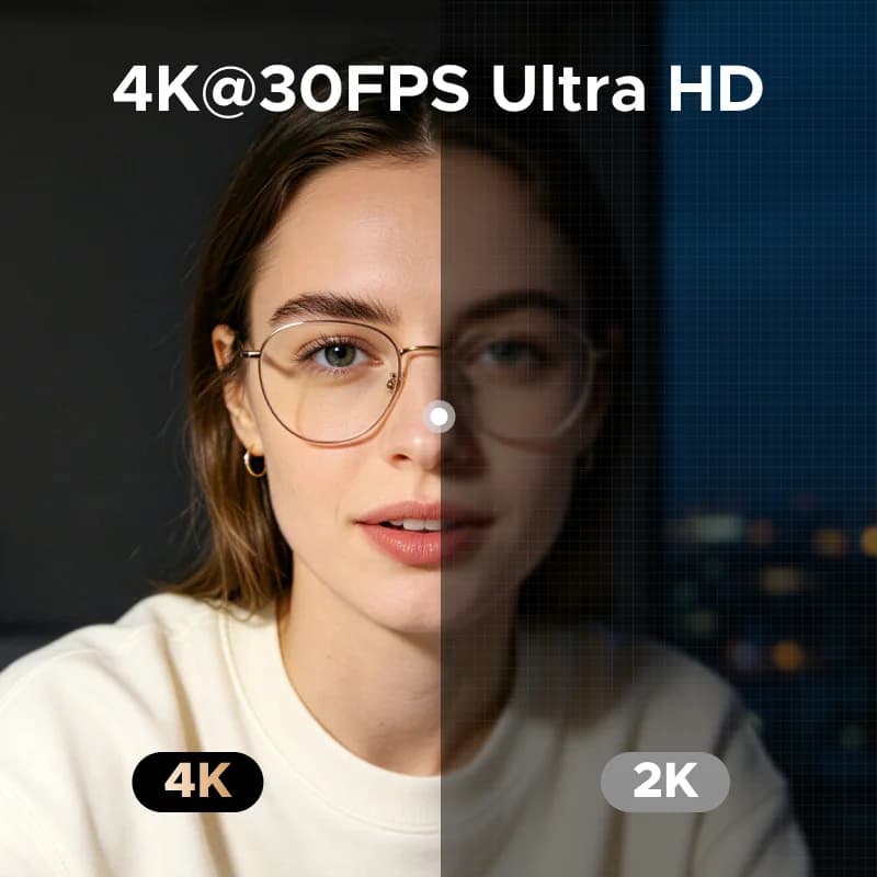 4K USB-webkamera med berøringskontrollert ringlys og personvernkappe