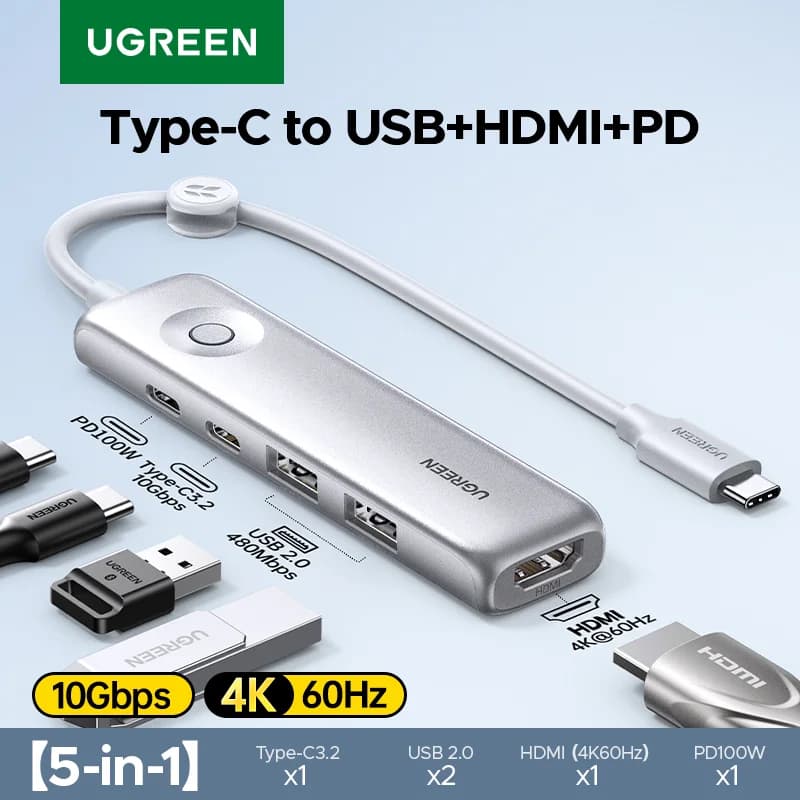 5-i-1 USB-C-hub, 4K HDMI, 10Gbps, PD100W