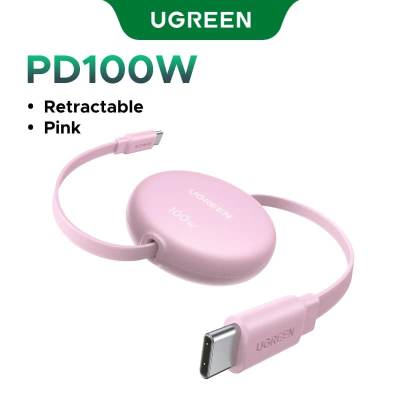 Trekkbar 100W USB-C til USB-C hurtigladekabel