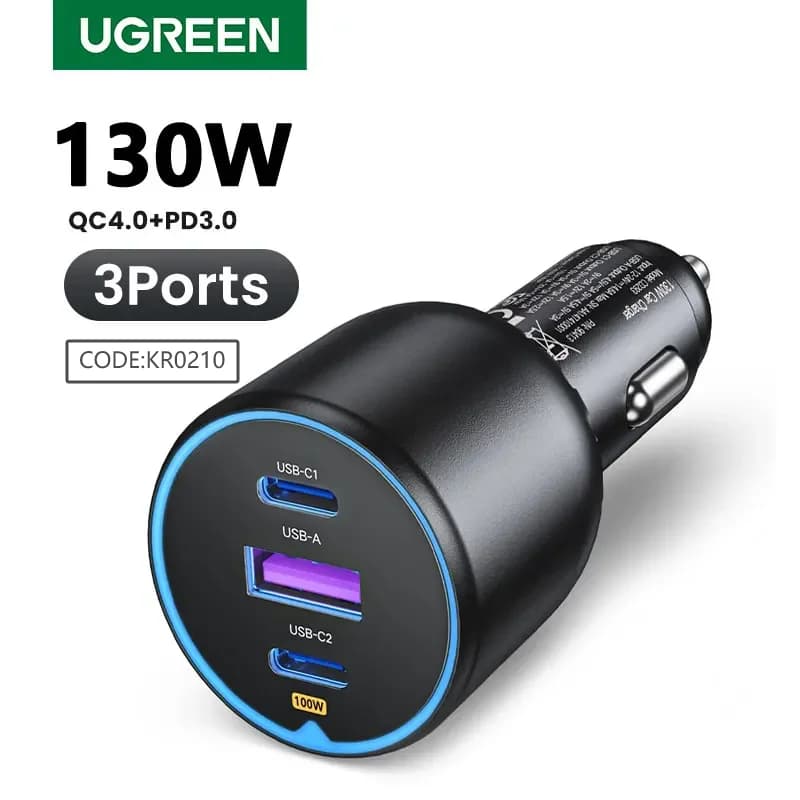 130W dobbel USB-C bil-lader