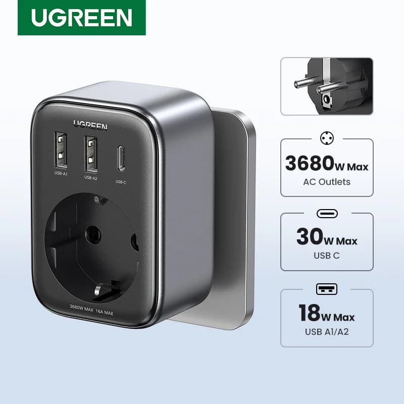 30W GaN PD-lader med stikkontakter og USB-porter