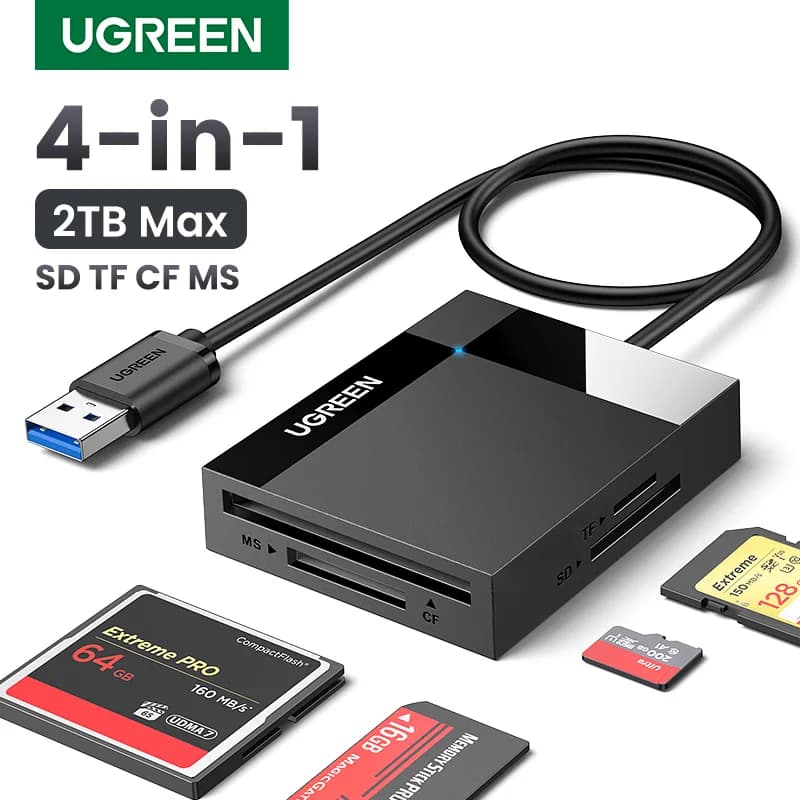 4-i-1 USB 3.0 og USB-C multikortleser