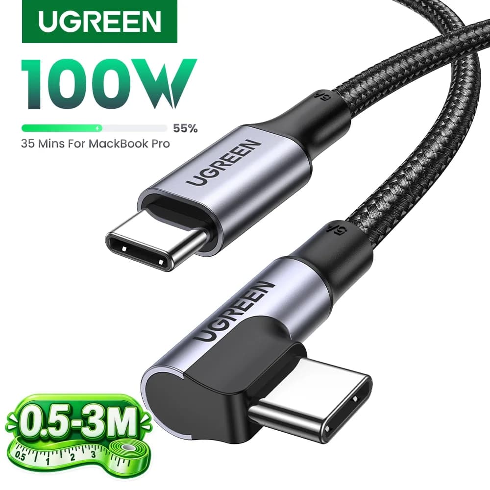USB-C-kabel 90 grader, 100W PD, Gaming