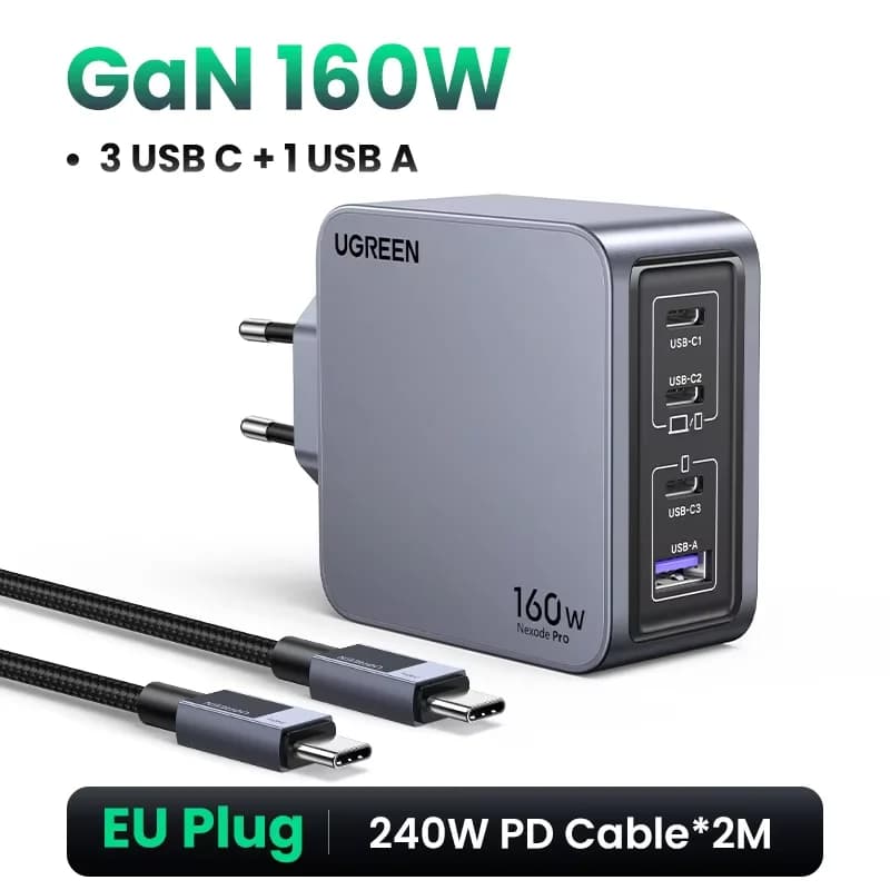 160W GaN USB-C vegg-lader, PD3.1