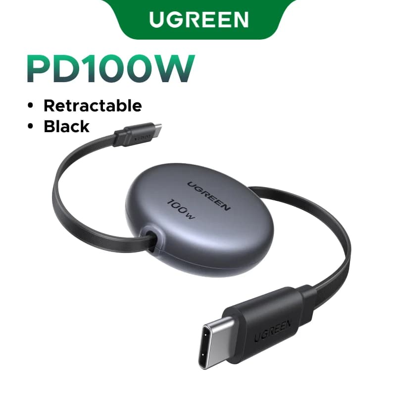 Trekkbar USB-C til USB-C-kabel, 100W PD