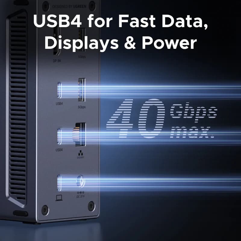 USB4 dokkingstasjon med 8K-skjerm og 40 Gbps