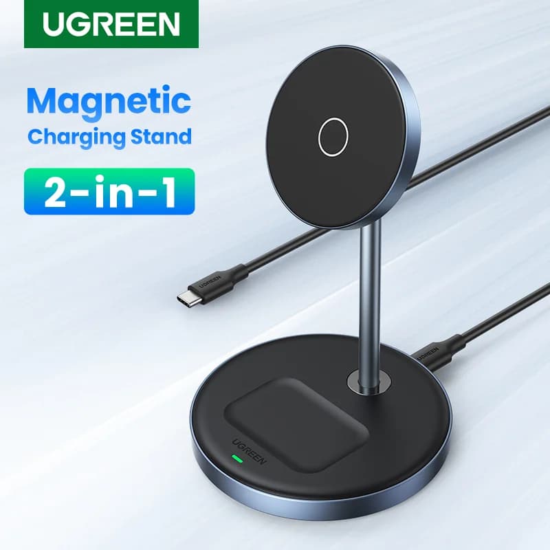 2-i-1 magnetisk trådløs lader for iPhone og AirPods